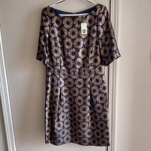 Boden, Beatrice, cocktail dress, navy and metallic gold, 10R, NWT